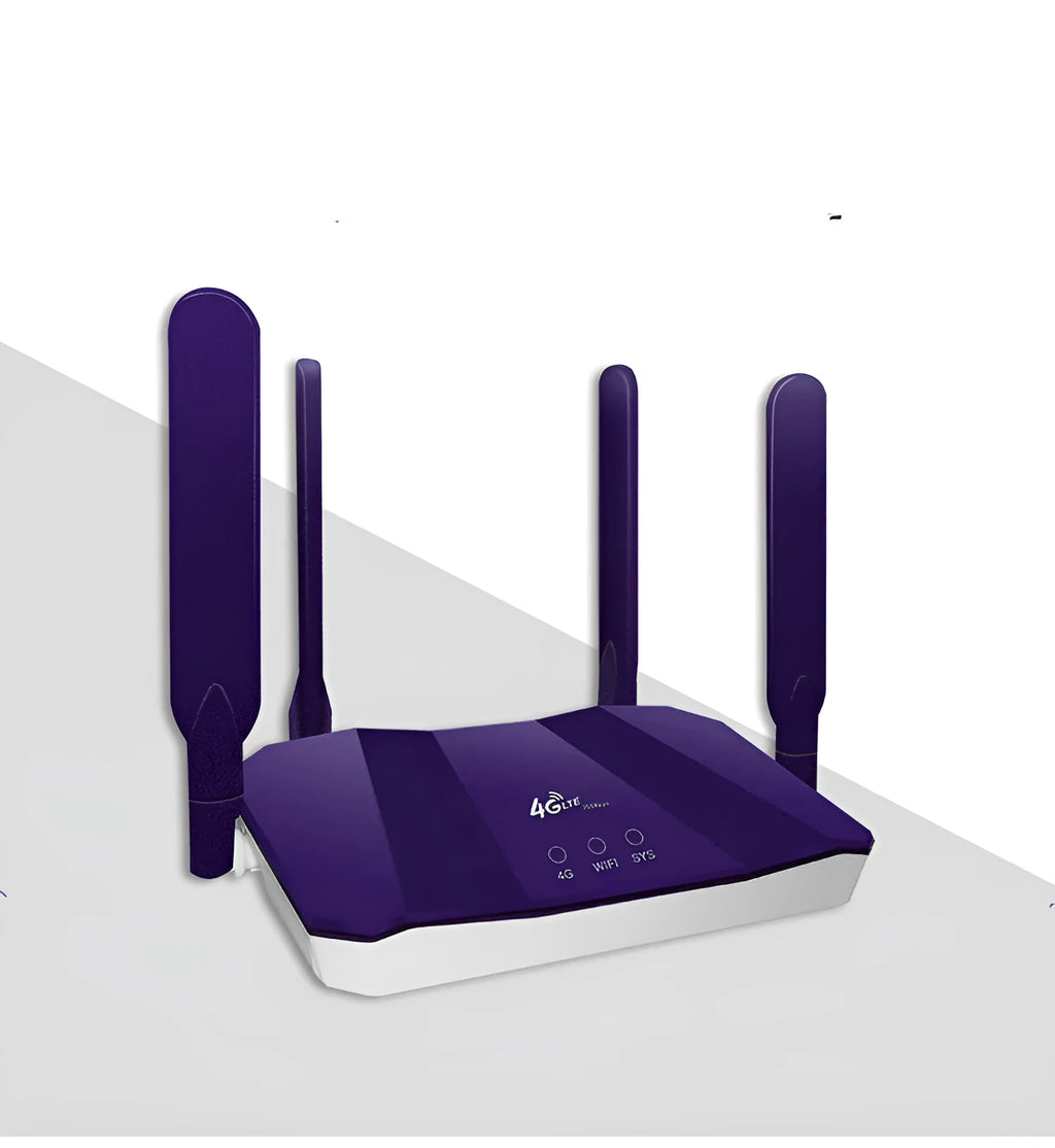 Blue 4G wireless and wired dual-mode router with four external antennas