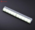 Silver aluminium USB rechargeable LED strip light with magnetic back for wardrobes.