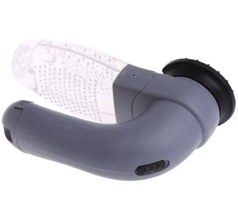 Gray handheld electric pet hair vacuum cleaner with rubber grooming head.
