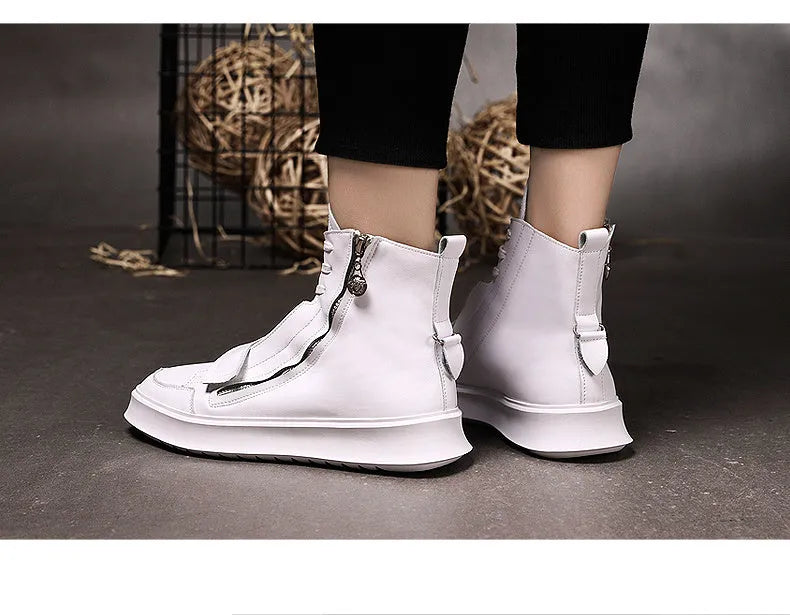Men's black PU leather ankle boots in high-top sneaker style for winter wear