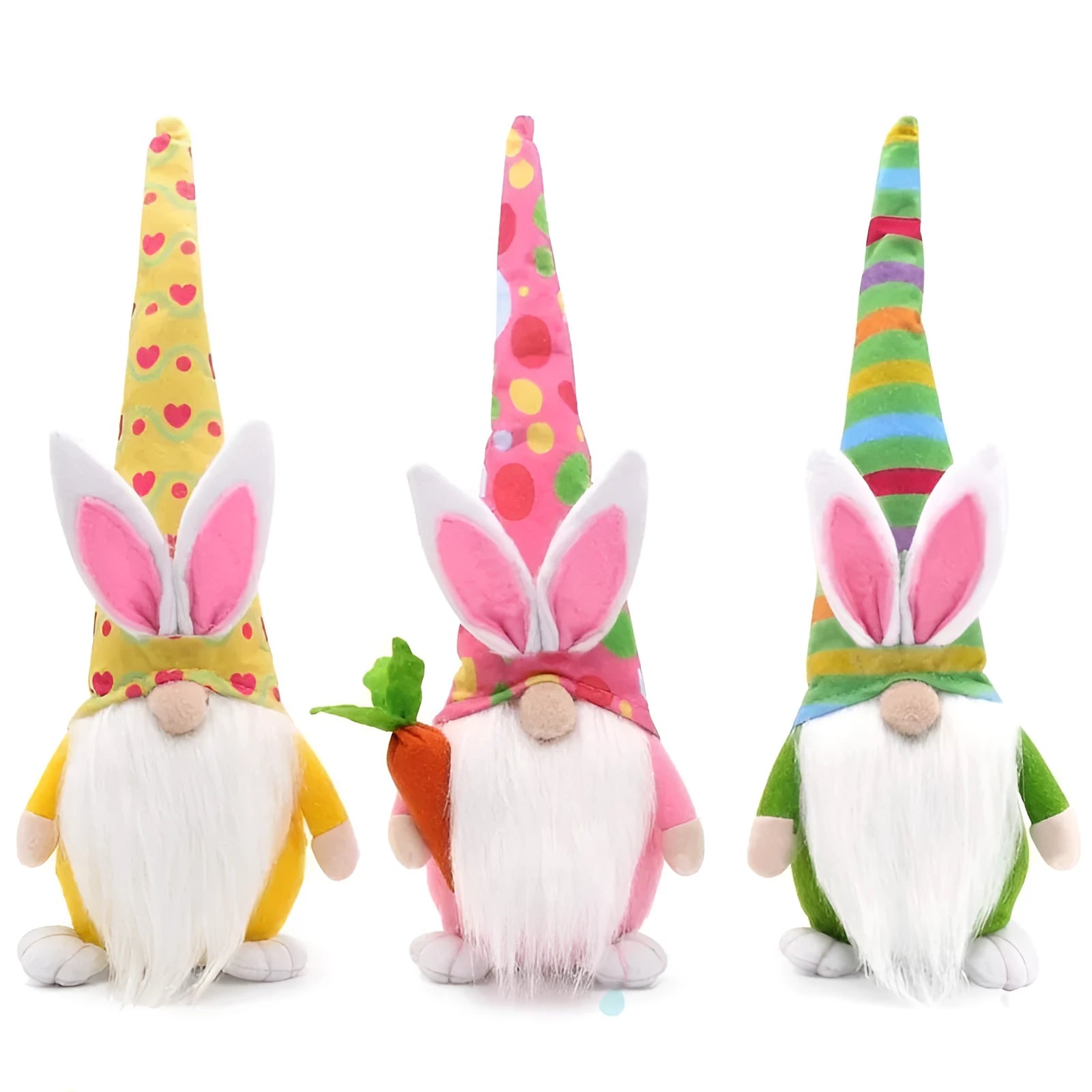 Easter faceless dwarf plush doll holding carrot, green colour, 40 cm height, cloth and fibre cotton