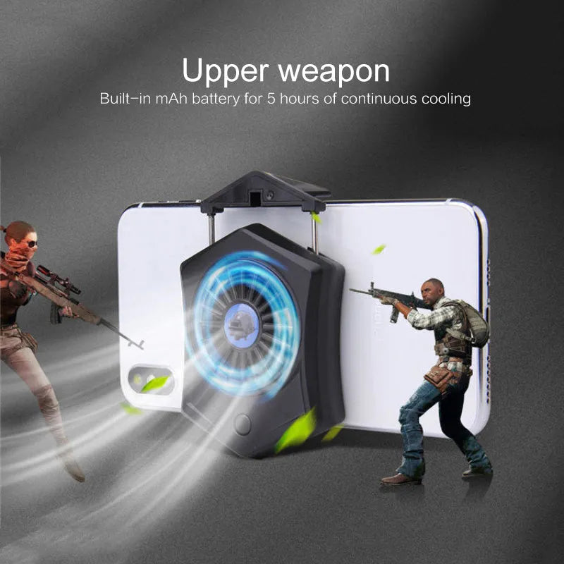Black and white mobile phone radiator cooling fan with USB connection for gaming smartphones