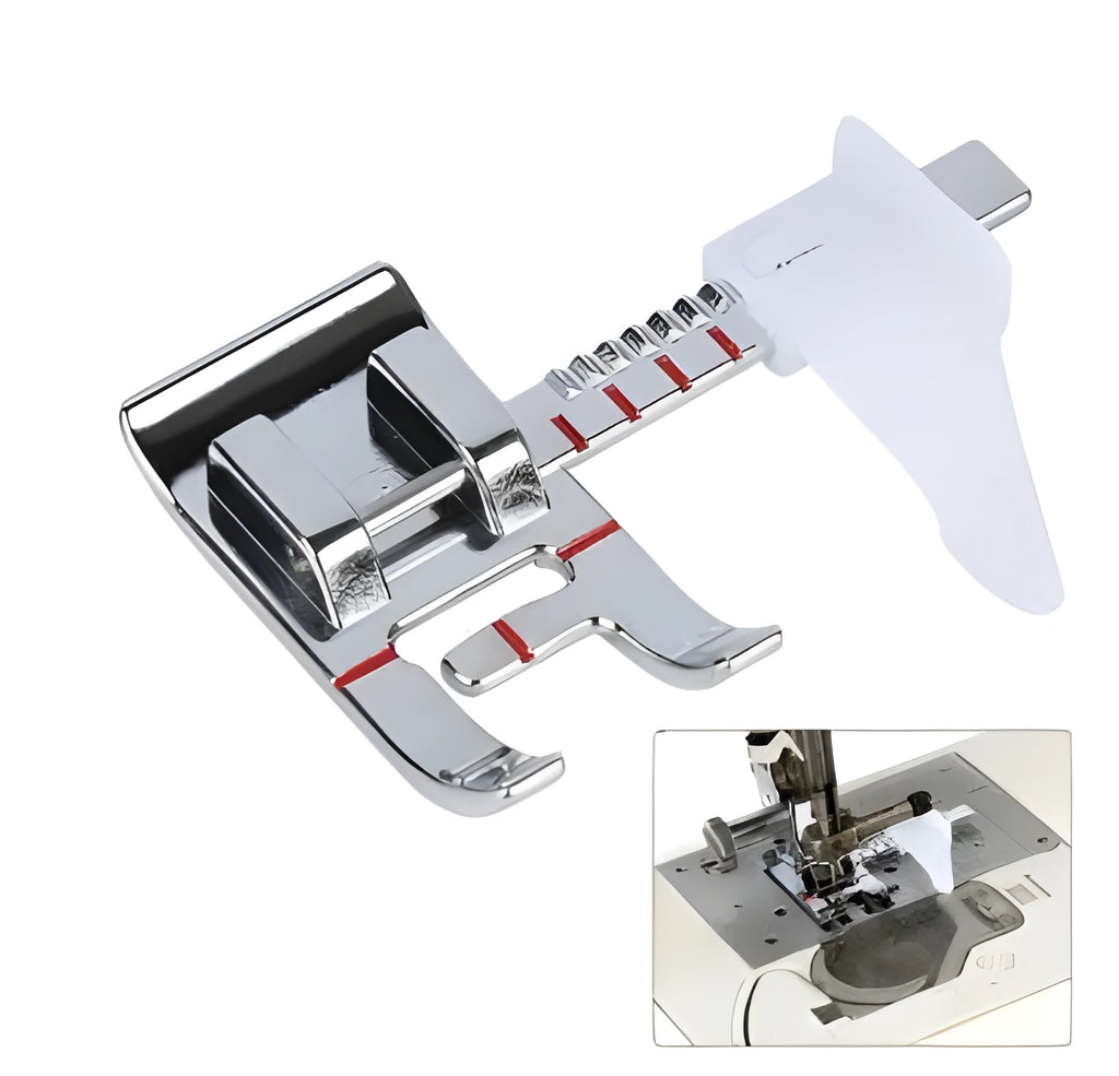 Regular Presser Foot For Household Sewing Machine - Adjustable Snap-On Seam Guide With Red Line Alignment - Low Shank Fit For Topstitching Quilting - Fixed Gauge 9.6gram Lightweight Presser Foot Accessory
