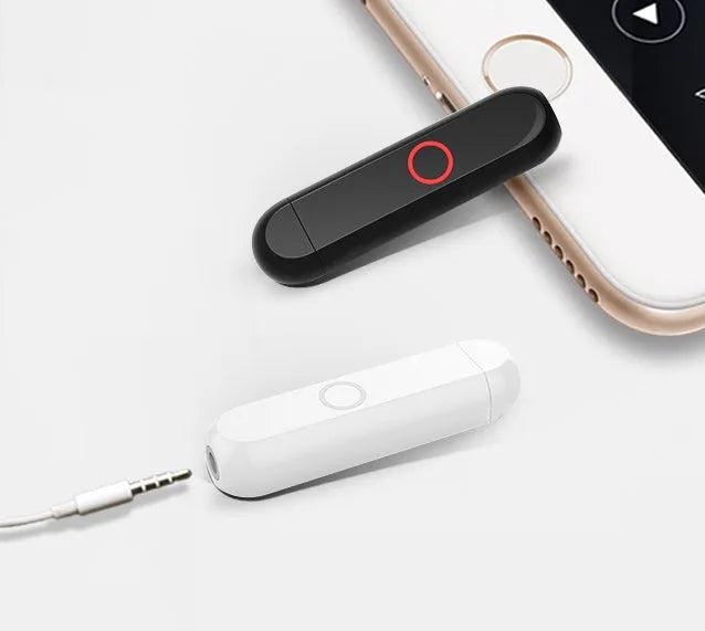 A1 Bluetooth audio receiver converter with 3.5mm plug in black, blue, orange, or white colour options