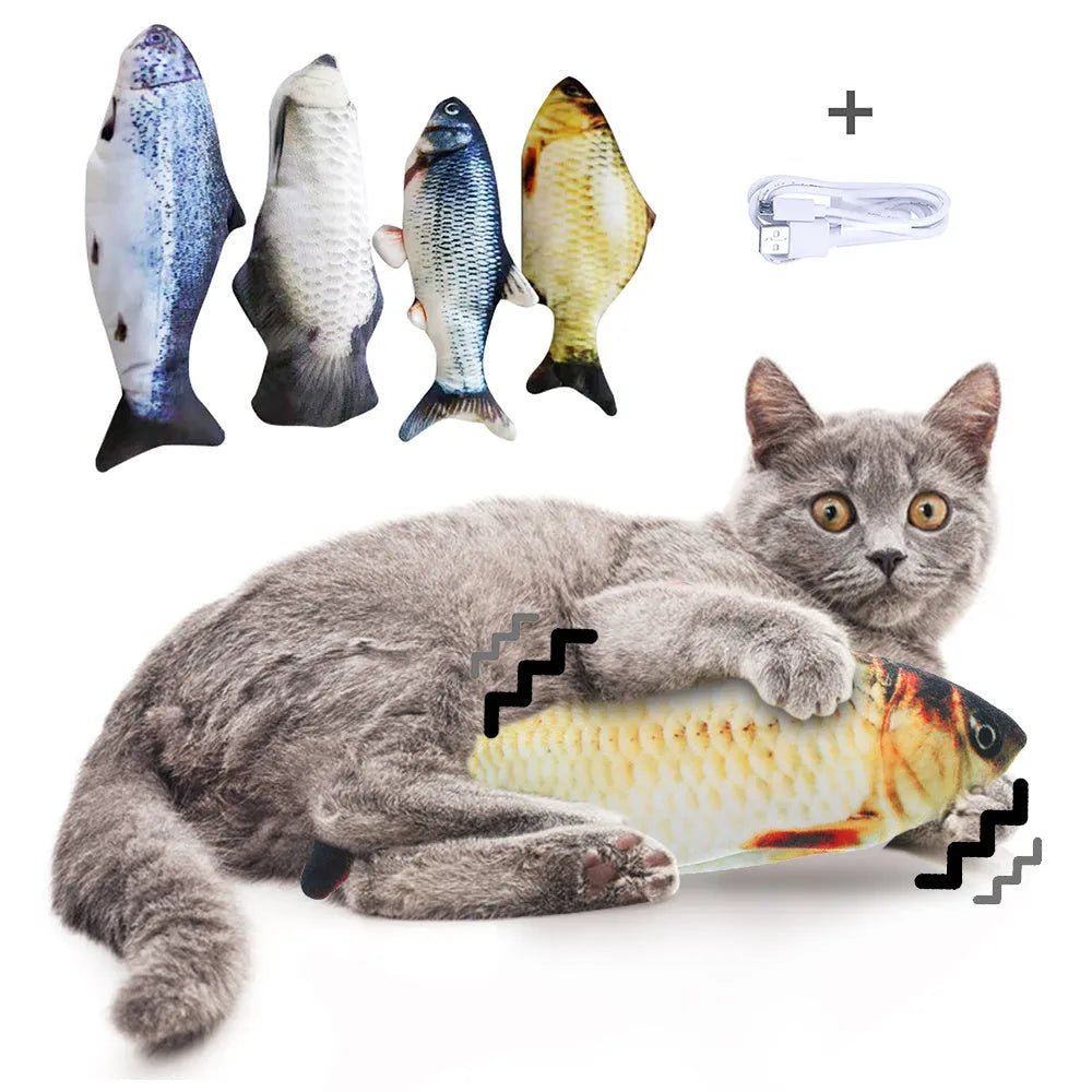 Multicolour electric jumping fish cat toy with USB cable for recharging