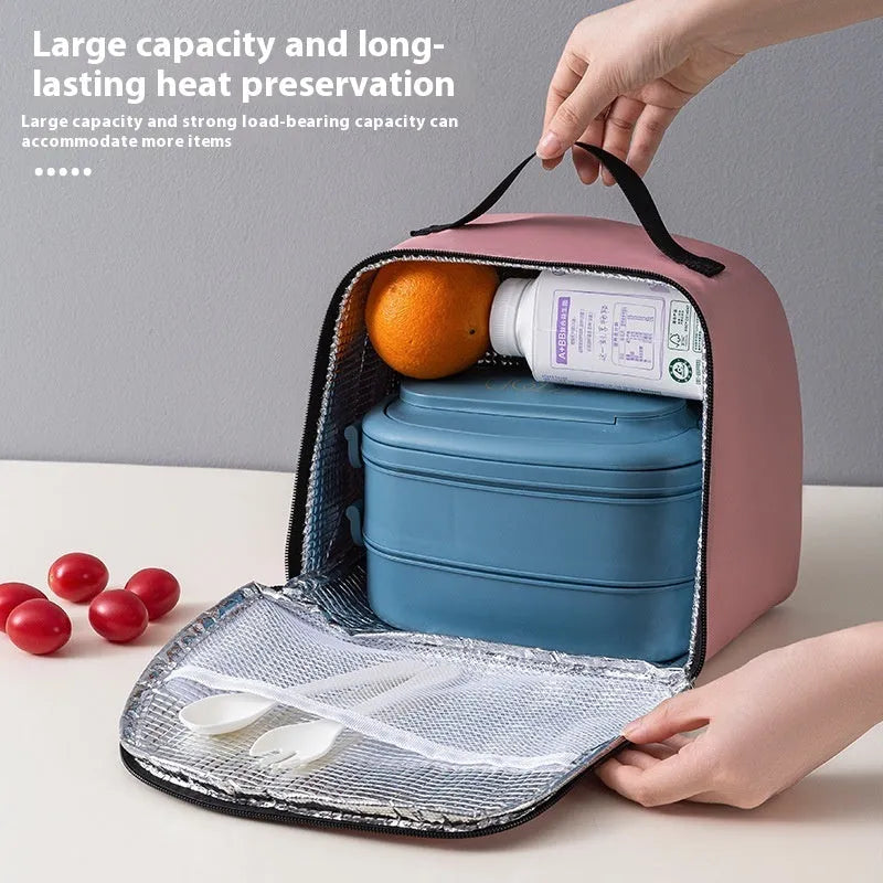 Insulated lunch box bag in textured cloth available in multiple colours for keeping food warm