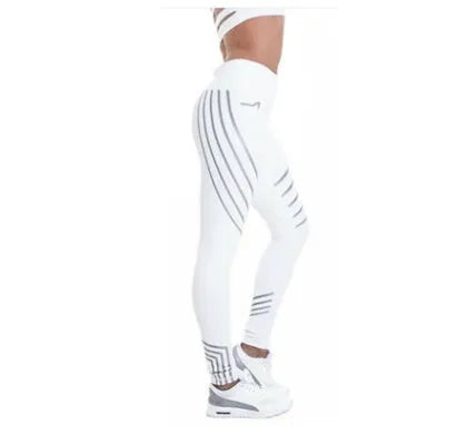 Women's night glowing workout leggings with autumn winter print patterns in black and white options