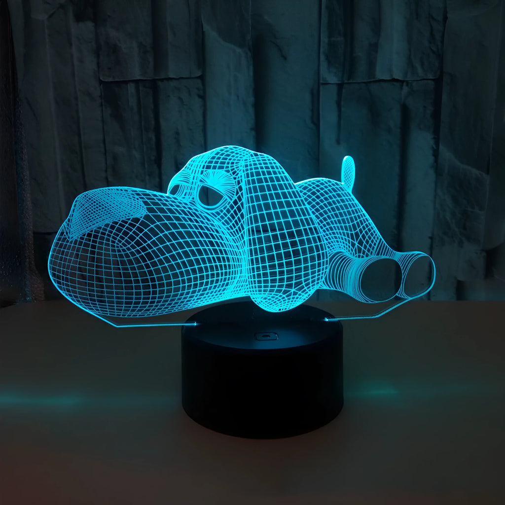 3D dog desktop lamp glowing in multiple colours with USB power cable