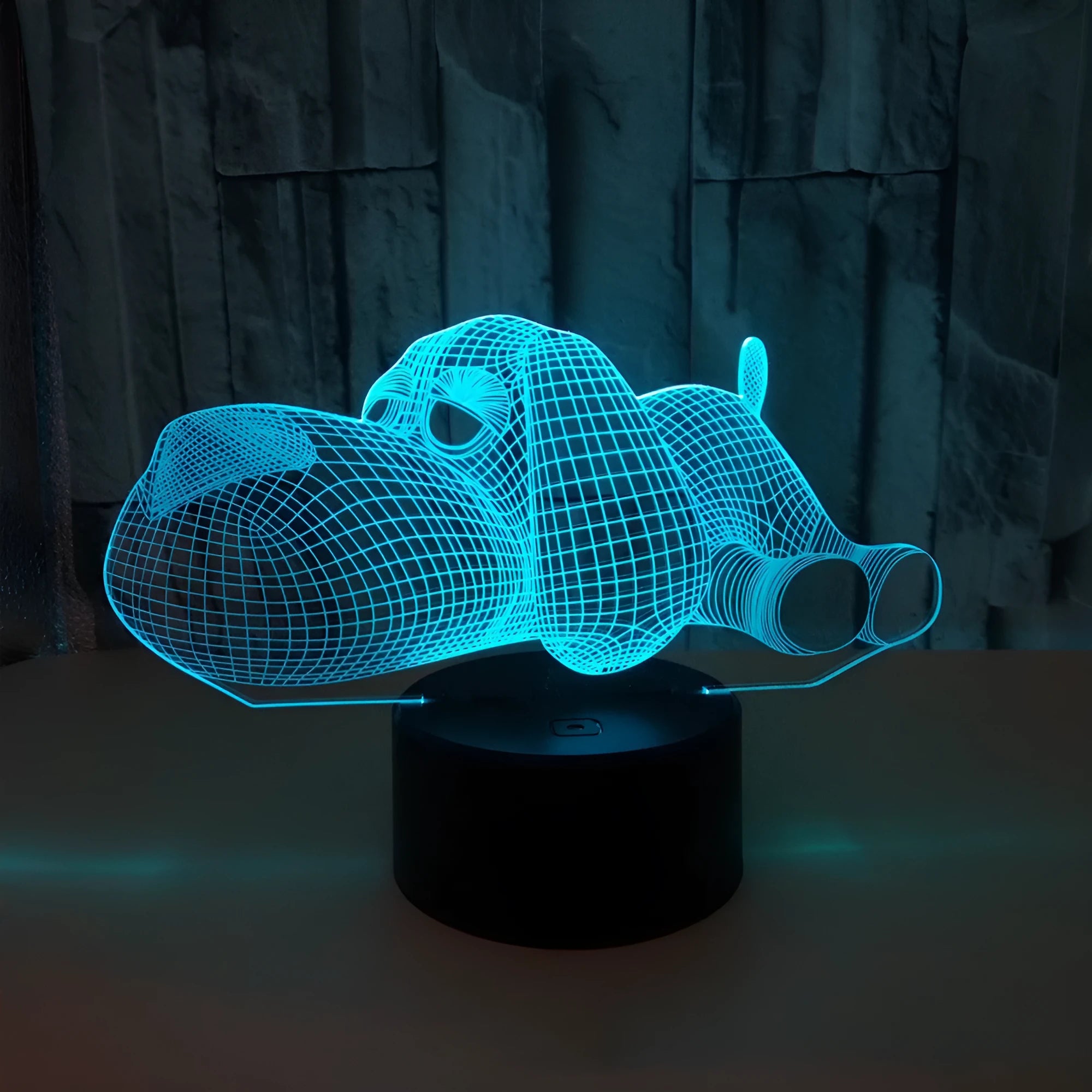 3D dog desktop lamp glowing in multiple colours with USB power cable