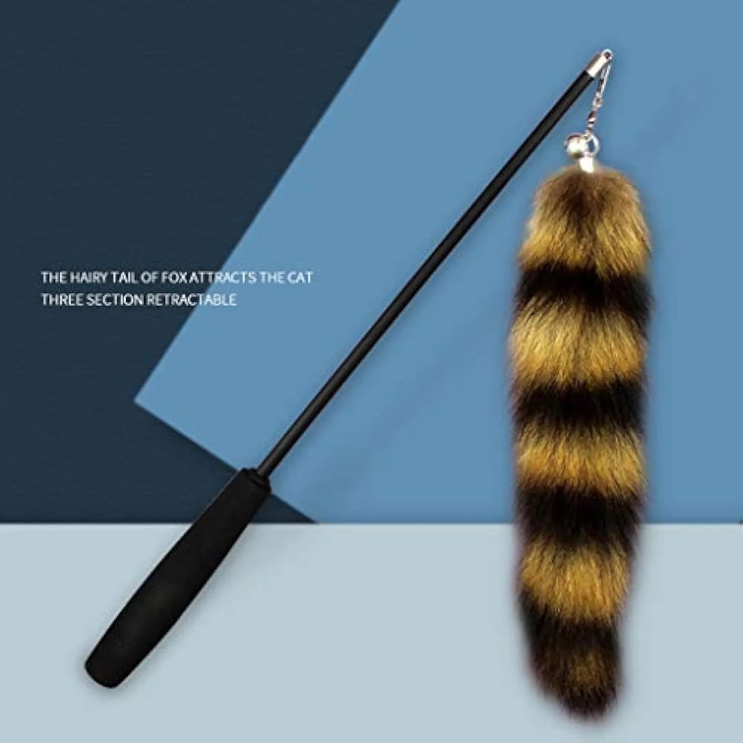 Black cat wand toy with elastic string and feather teaser, 42m length