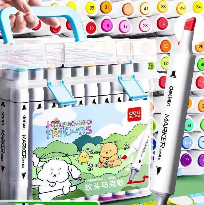 Double-head watercolour pen set showing black barrel, elastic soft tip, and 150mm length with cap