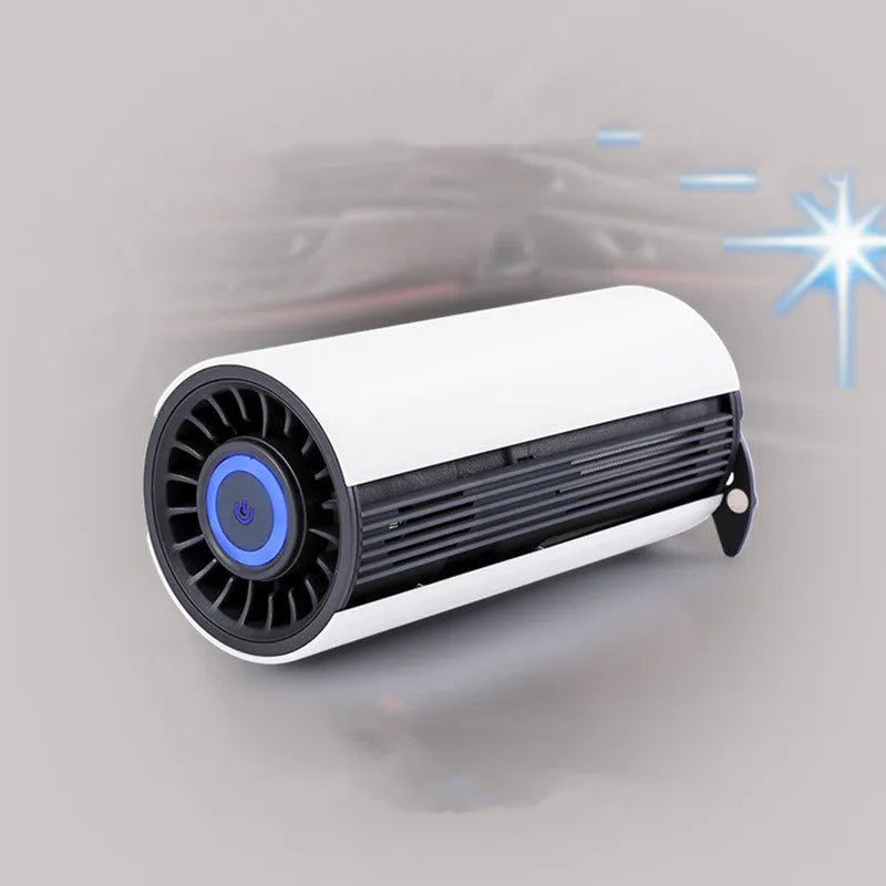 AB-8830 white matte ABS car air purifier with negative ion function placed in cup holder