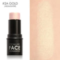 Face contour highlighter makeup stick in a creamy formula for cheekbone and jawline definition.