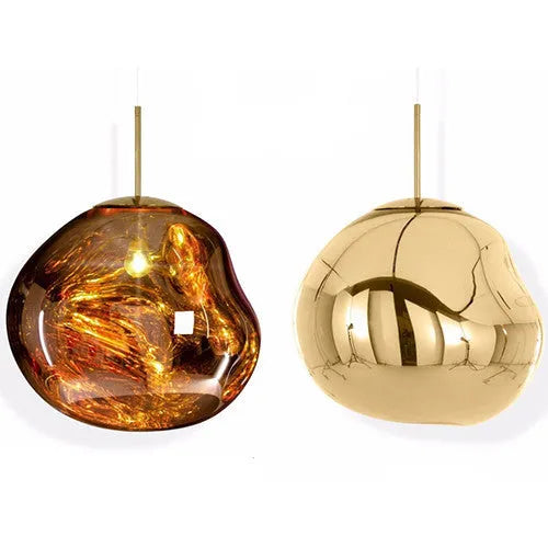 Nordic style irregular glass ceiling chandelier in gold finish, showing E27 bulb socket.