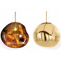 Nordic style irregular glass ceiling chandelier in gold finish, showing E27 bulb socket.