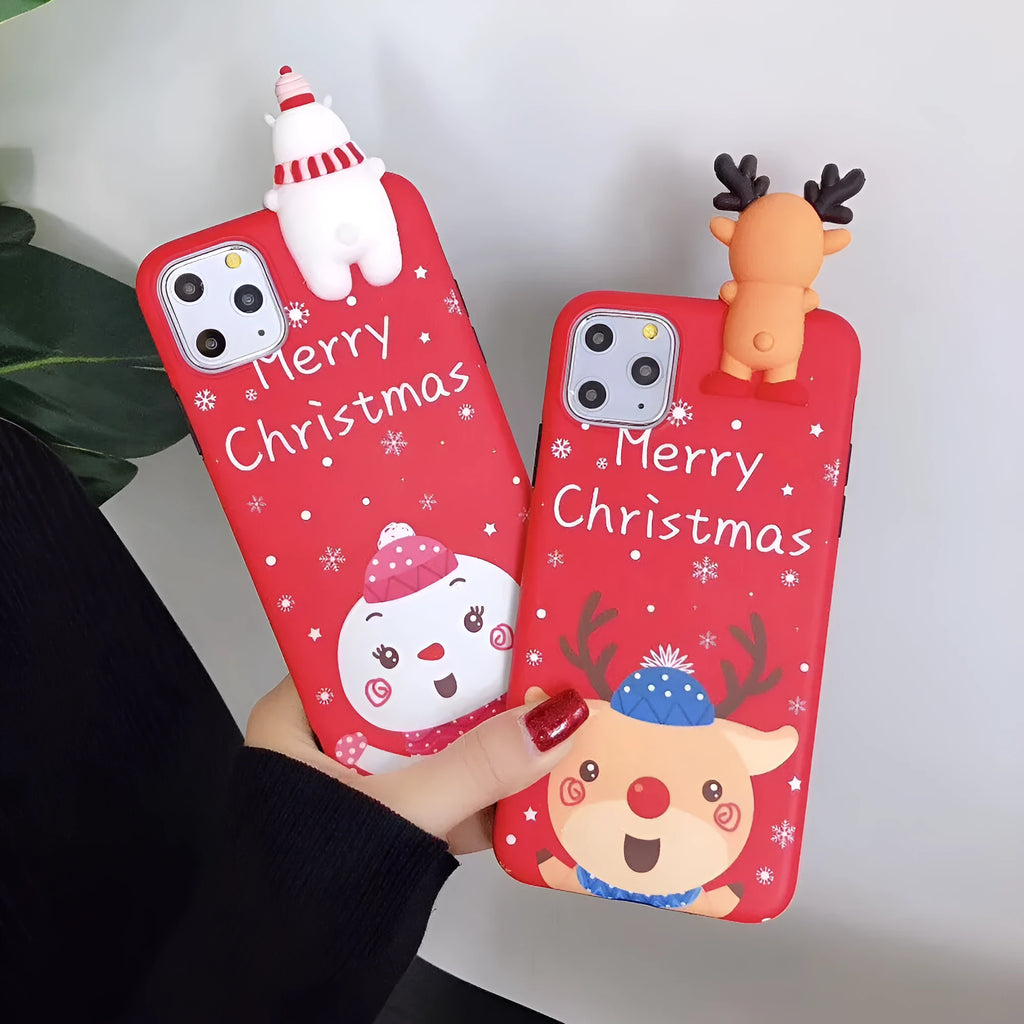Silicone Christmas back cover case for various iPhone models in festive colours.