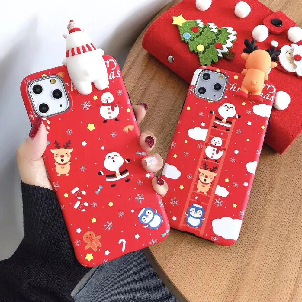 Silicone Christmas back cover case for various iPhone models in festive colours.