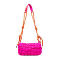 Women's soft nylon pillow-shaped messenger bag with diamond quilting and a crossbody strap.