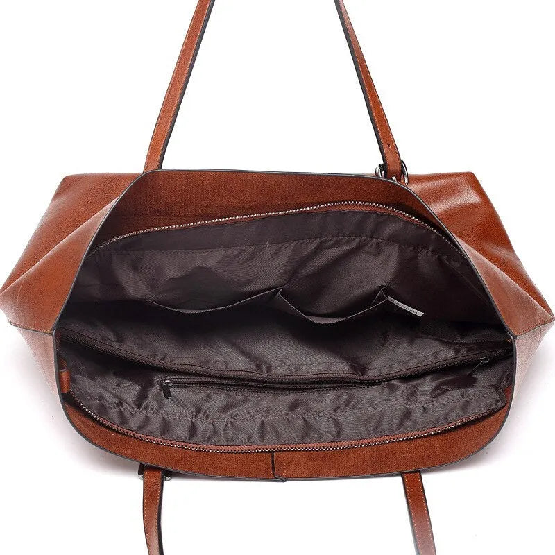 Casual waxed cowhide leather cross-body handbag in multiple colours showing internal compartments