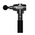 Black and white cordless muscle massage gun with adjustable speed settings