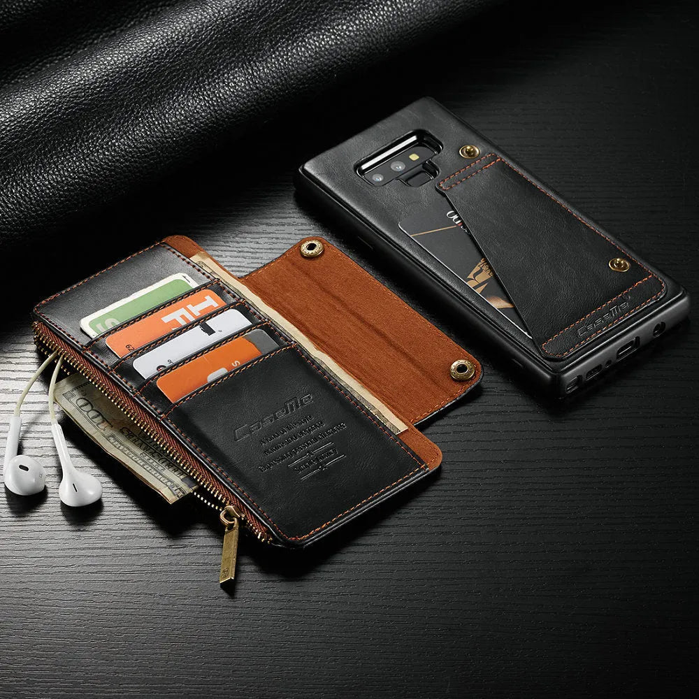 Samsung Galaxy Note9 PU leather flip phone case in black, brown or red colours