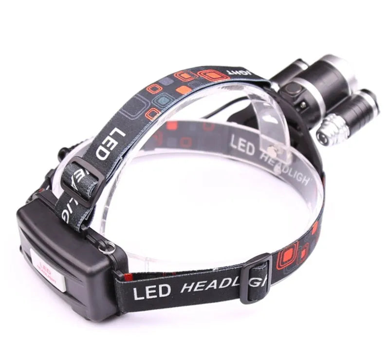 Gold or silver aluminium alloy LED head torch with adjustable focus and optional sensor switch on headband.