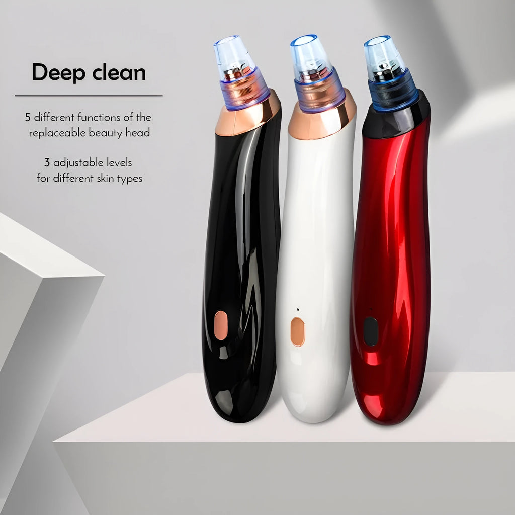 Black, gold, red or white electric blackhead extractor with vacuum suction nozzles