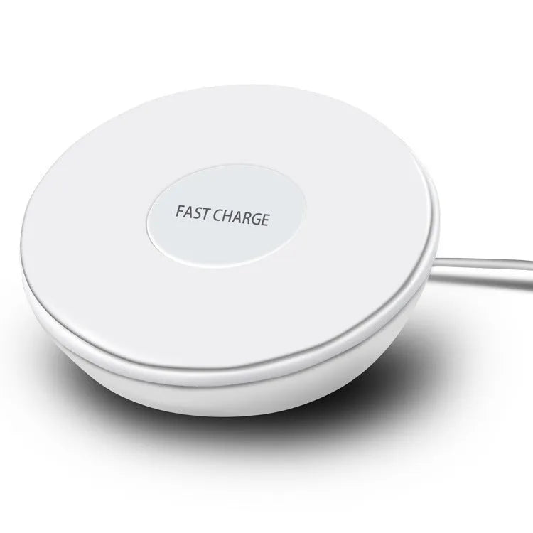 White wireless mobile phone charger with digital clock display showing the time