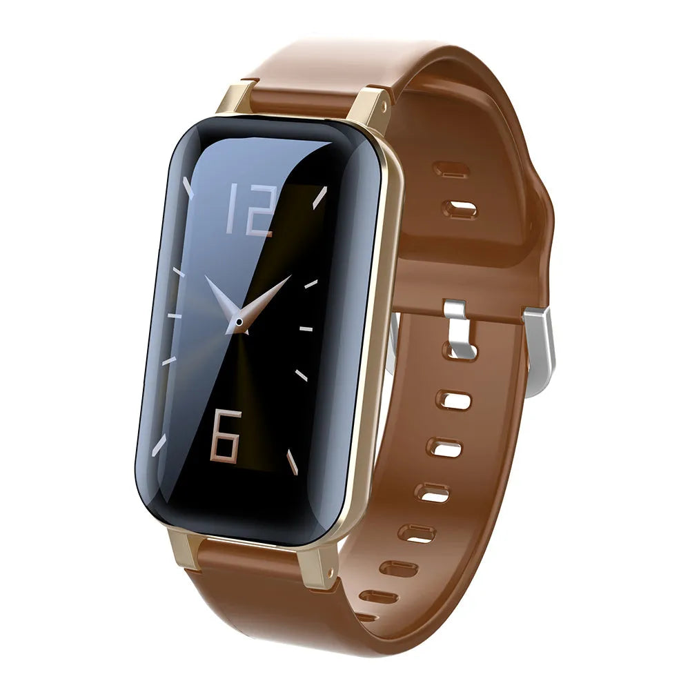 Call Bracelet smart wristband for heart rate monitoring in black, blue, or coffee colour.