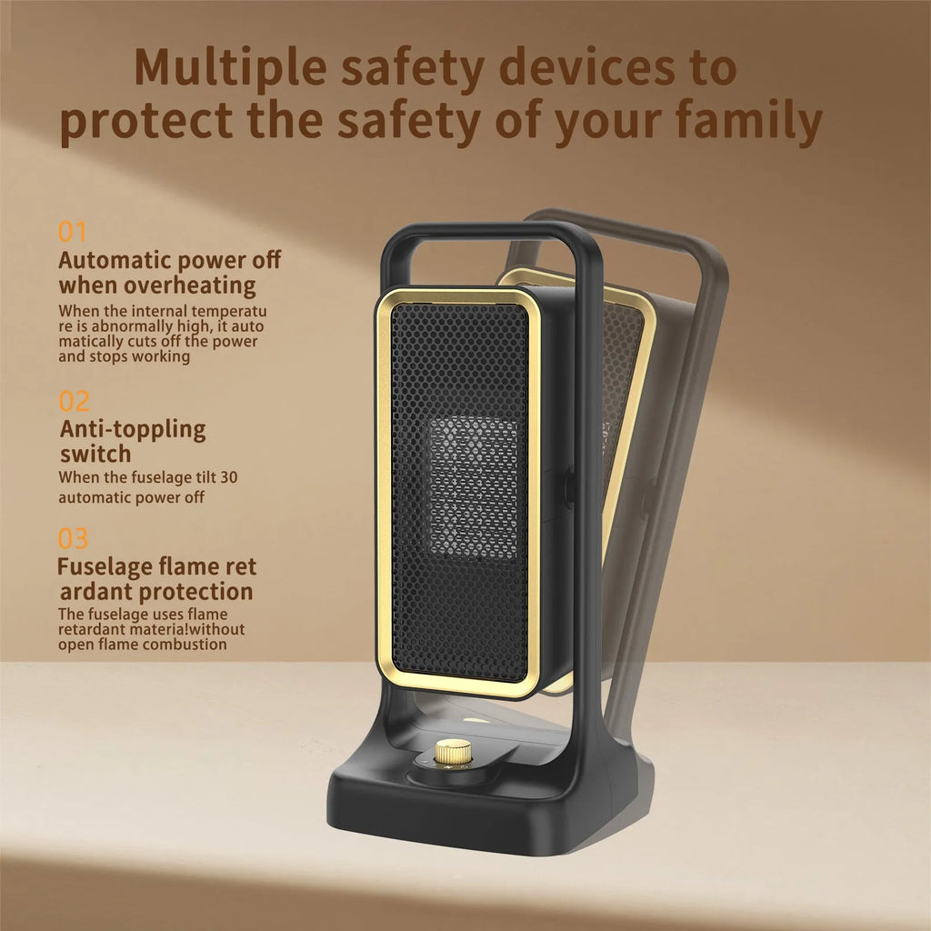 Black desktop PTC ceramic heater with knob control and compact design