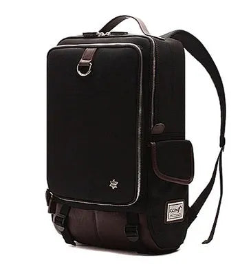 Korean-style men's Oxford cloth backpack in Army Green, showing its large capacity and dimensions.