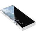 Black 20000mAh power bank with LCD percentage display showing dual USB output ports