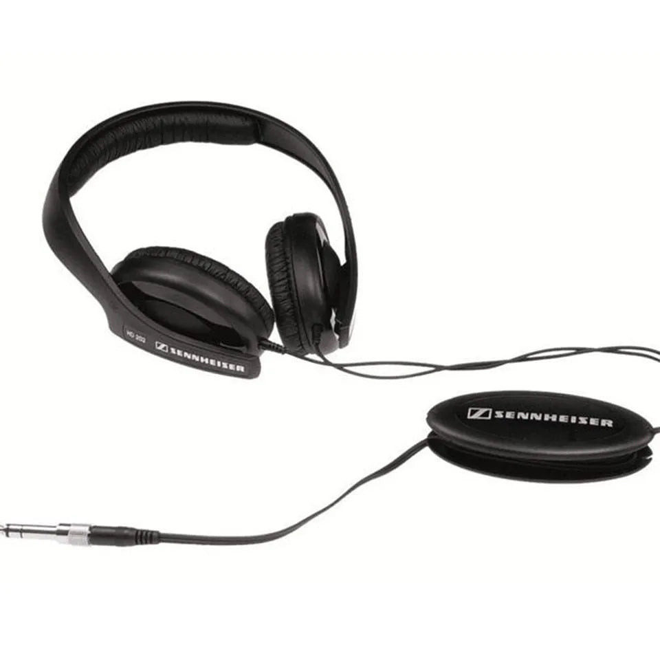 Black head mounted monitor headphones with microphone and 3.5mm plug