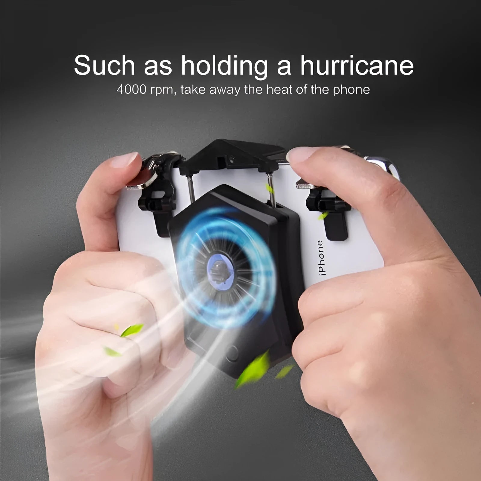 Black and white mobile phone radiator cooling fan with USB connection for gaming smartphones