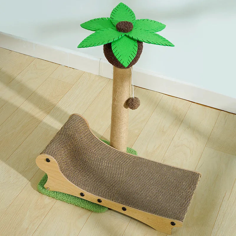 Wooden beach chair style cat climbing frame with scratch board and hemp mat column