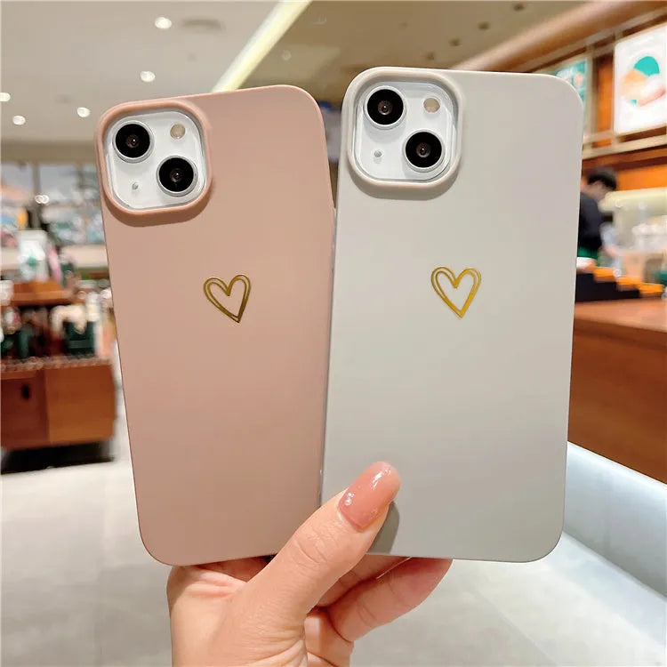 Grey brown silicone phone case for iPhone with hot stamping love heart design on the back.