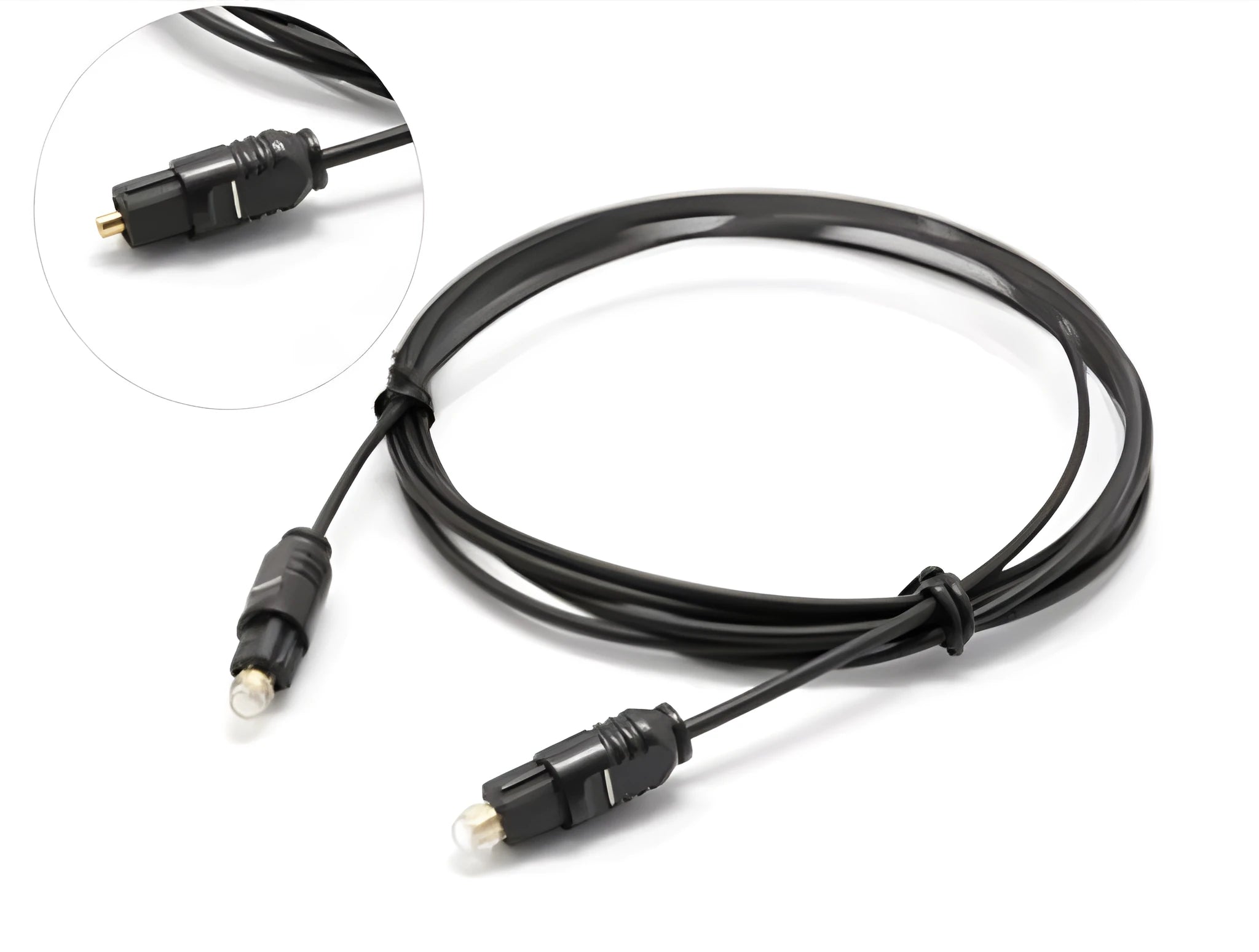 OD2.2 digital audio optical fibre cable with slim 2.2mm profile and optical connectors.
