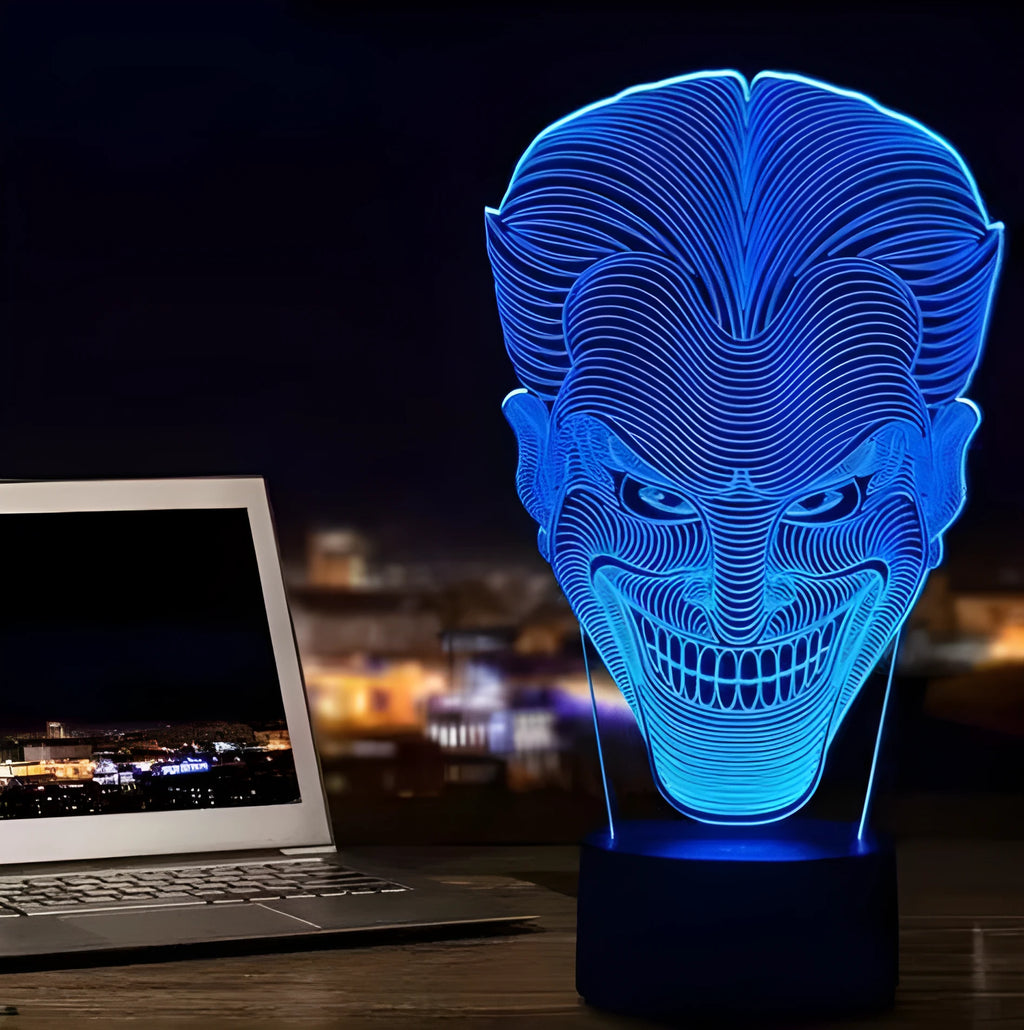 USB-powered 3D LED colour lamp with remote control showing seven adjustable lighting options