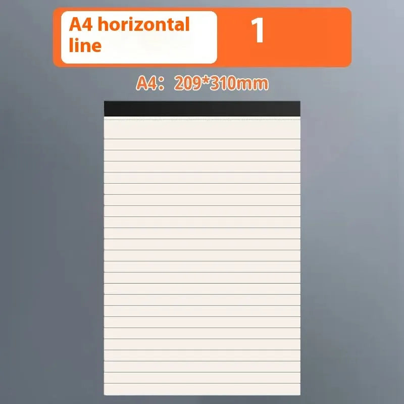 A5 and B5 tearable writing pads showing blank, grid, and horizontal line page styles.