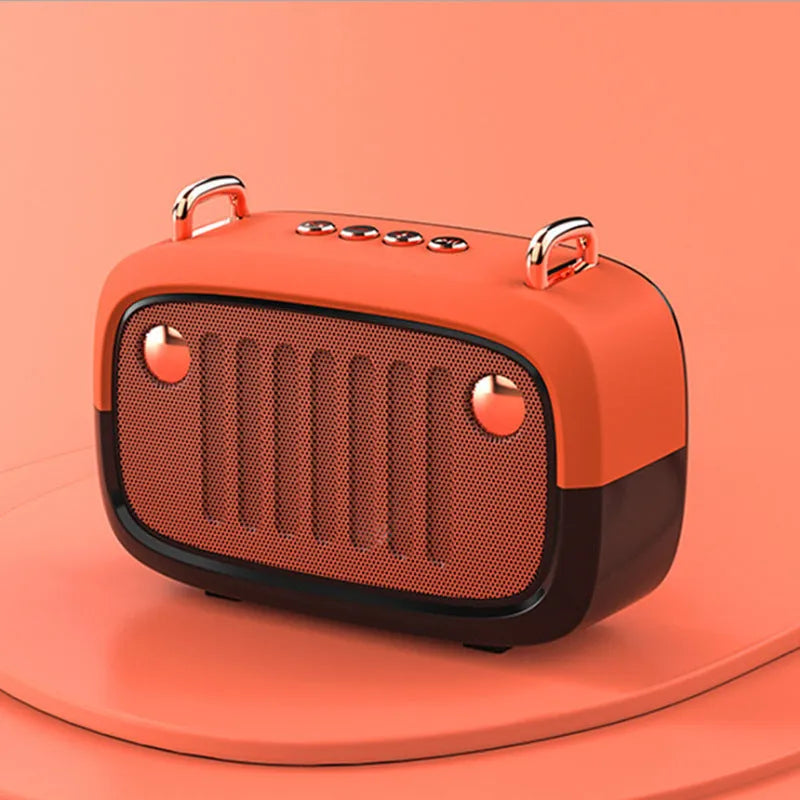 Portable mini speaker with subwoofer measuring 138x50x86mm in black, blue, green, grey, or orange colours