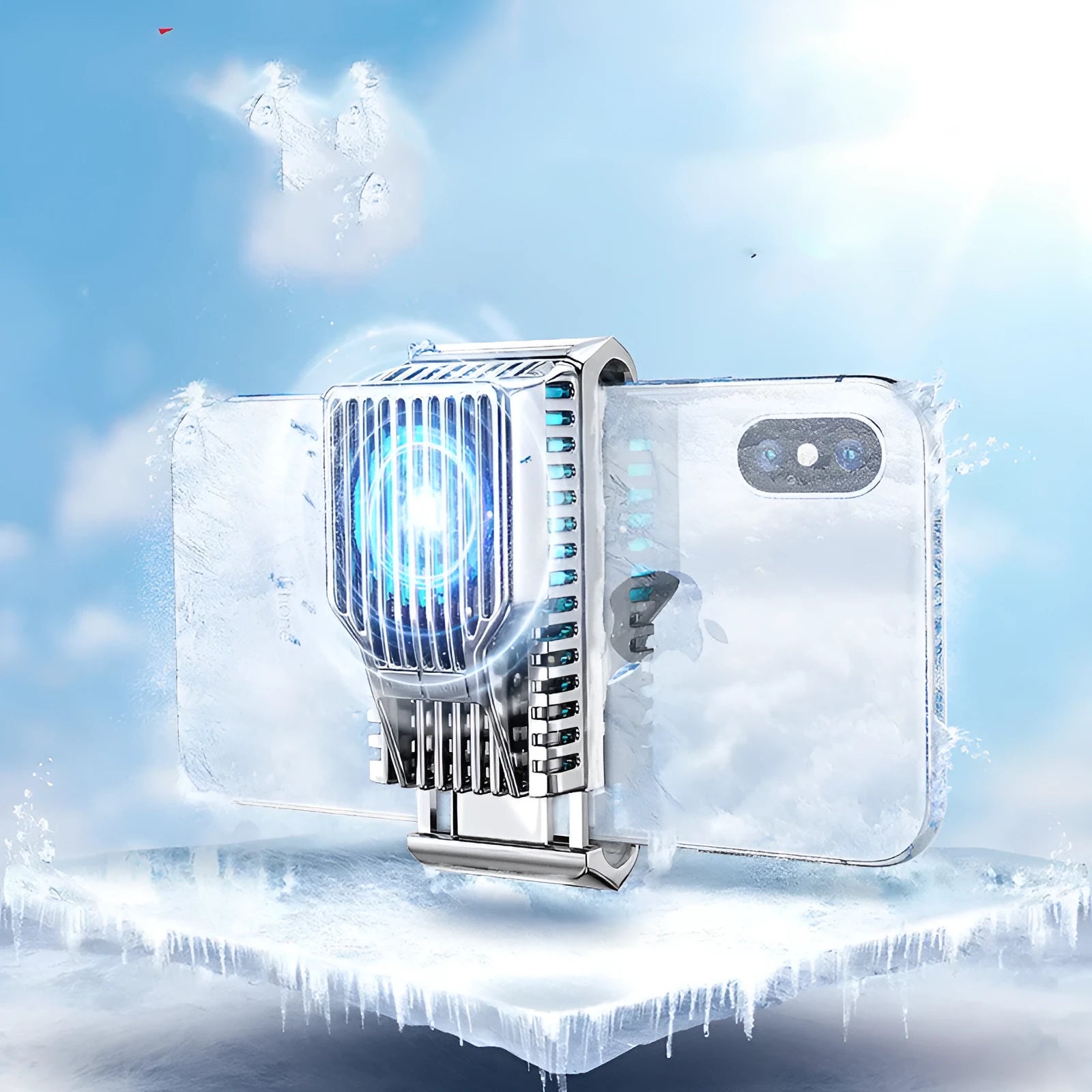 Clip-on mobile phone radiator in black, gold or silver for 4-7 inch smartphones with data cable