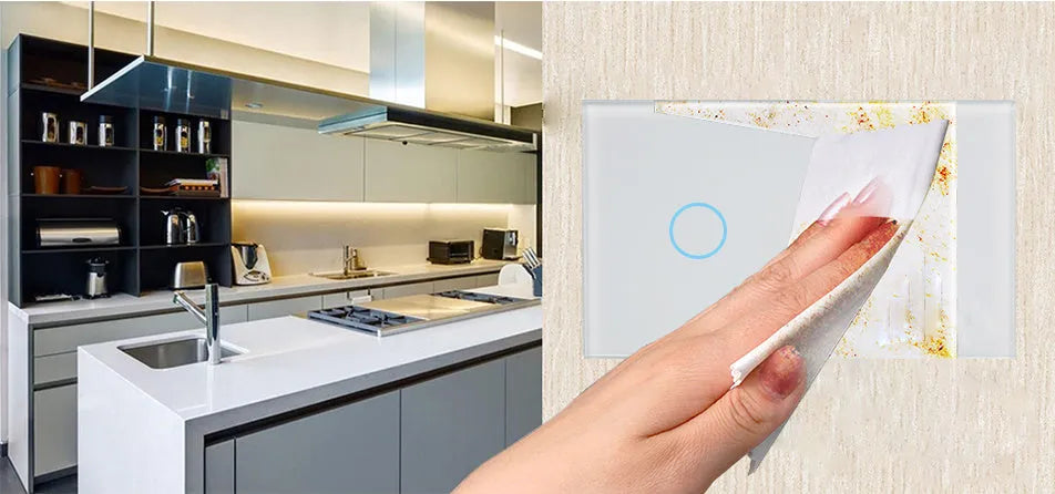 RF wireless touch light switch with tempered glass panel in black white or gold