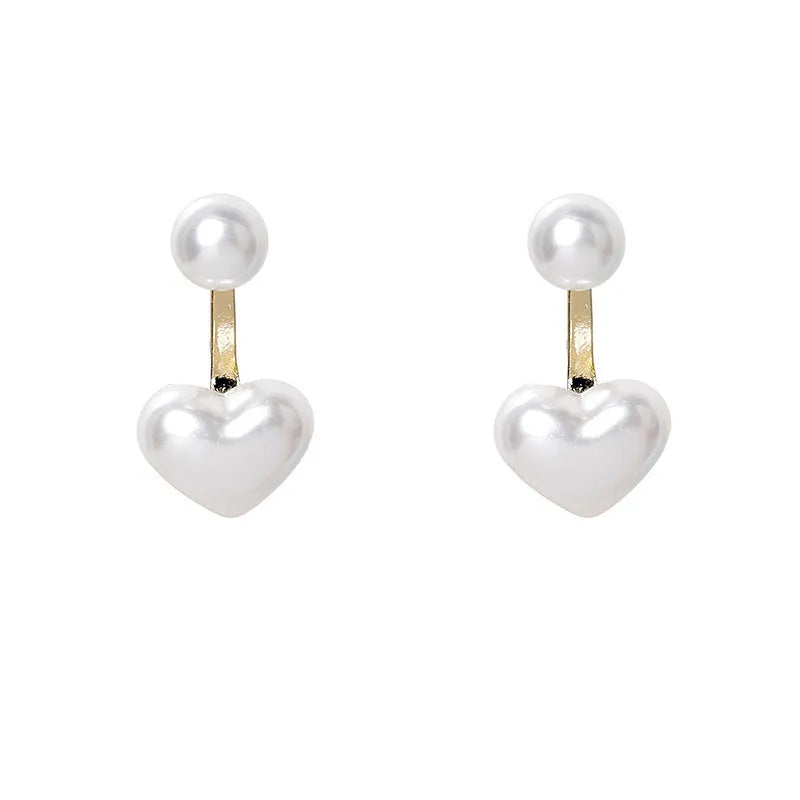 Heart-shaped alloy stud earrings with electroplated finish and artificial gem inlays, Korean style design