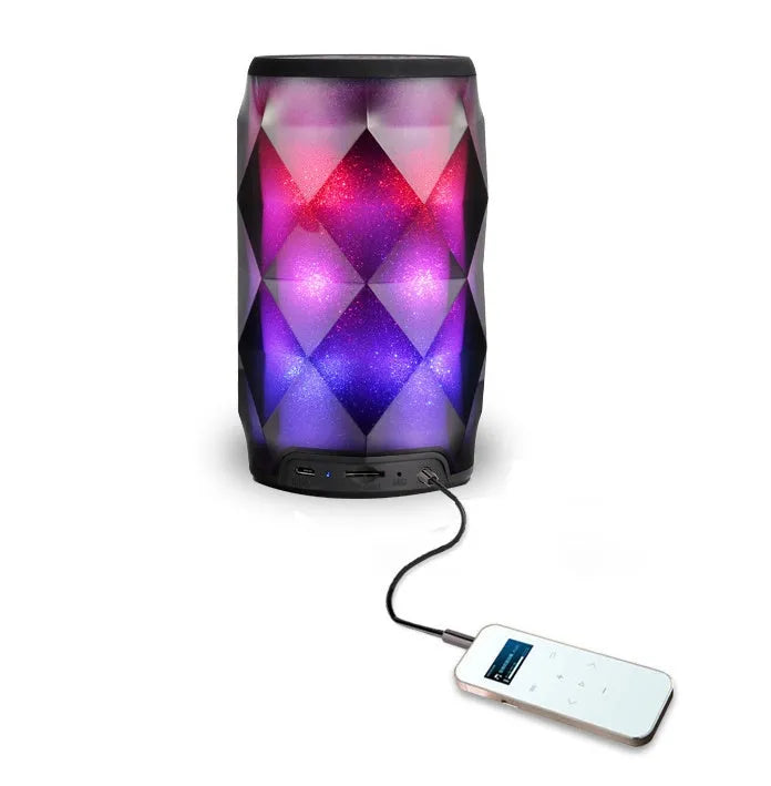 Black crystal diamond cut Coca-Cola can shaped lantern with Bluetooth speaker and colourful LED lights.