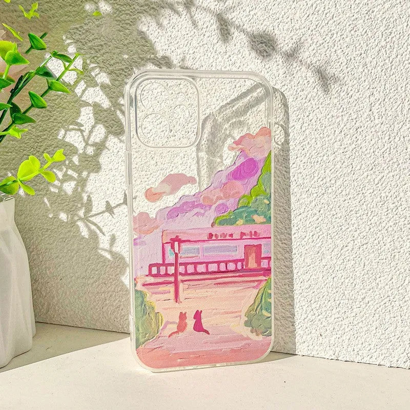 Soft silicone mobile phone case with two cat cartoon design on back for various iPhone models.