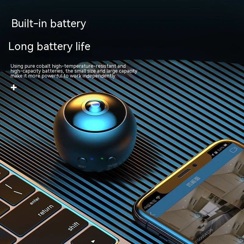 1080p wireless WiFi security camera in ABS plastic housing with USB cable