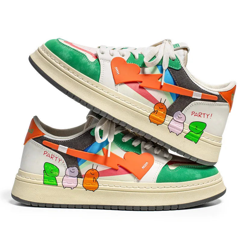 A pair of simple lace-up casual sneakers on a plain background, shown in the Rainbow colour option.