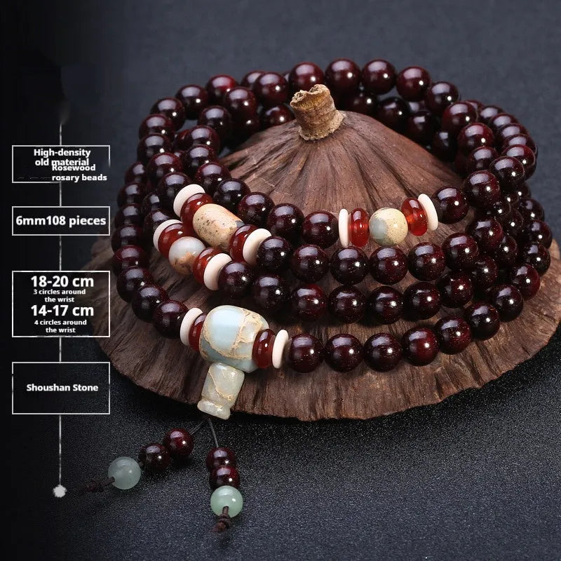 Men's rosewood bracelet with 108 beads in a choice of lapis lazuli or turquoise style.
