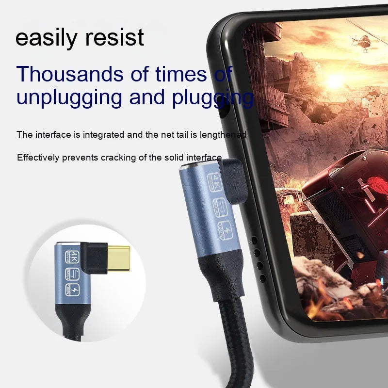 Black woven double Type-C data cable with fast charging support on a flat surface