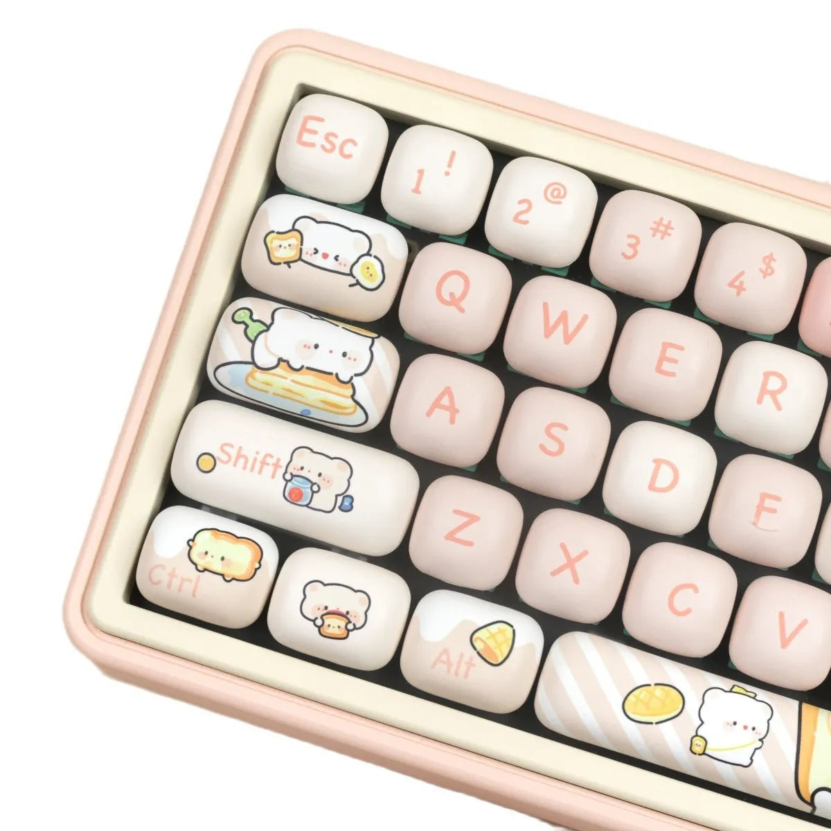 MOG Steamed Bread key cap set with bread bear thermal sublimation designs on PBT plastic
